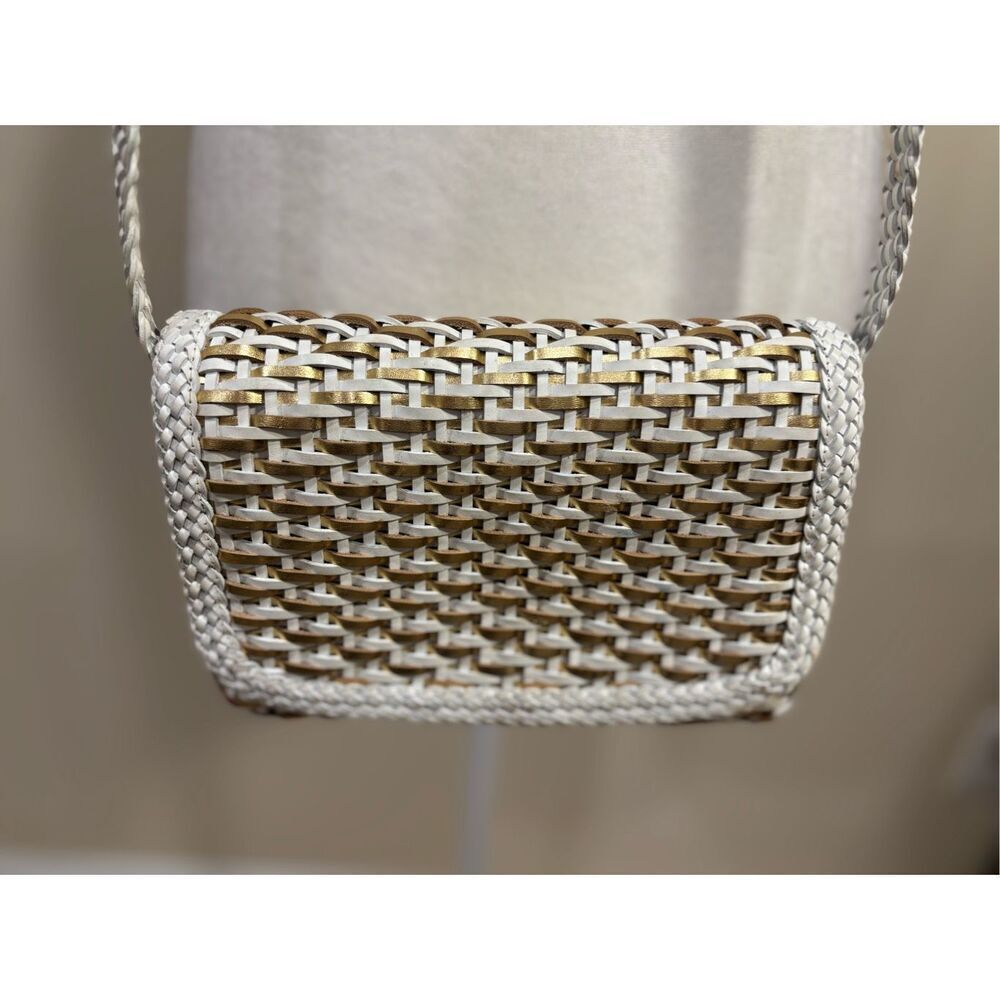 Vintage CEM Women's Gold White Woven Leather Purse Bag